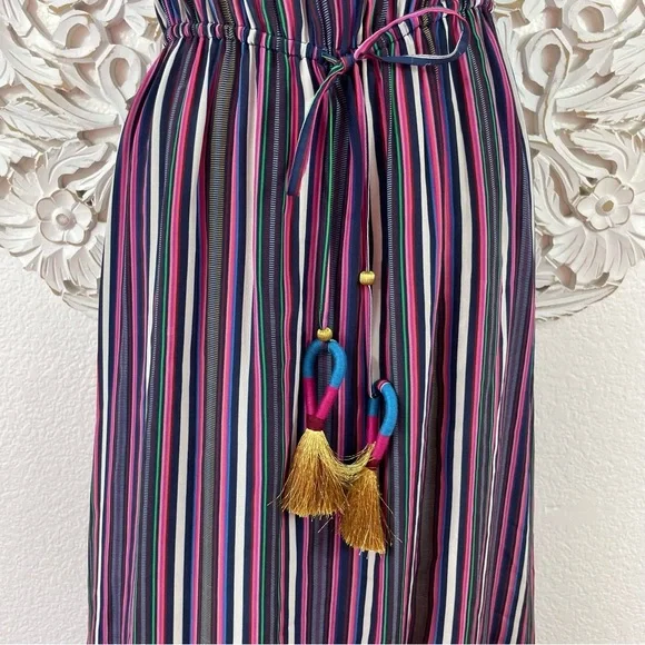 {Figue} Maya Silk Striped Cold/Off Shoulder Midi Dress, Size XS - Picture 4 of 10